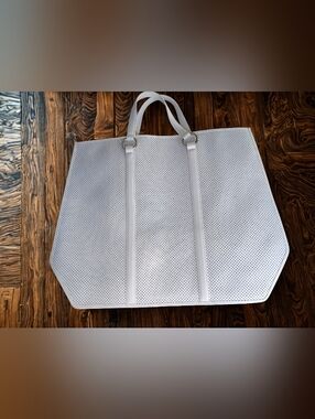 Tumi White Perforated Vegan Leather Large Tote Bag